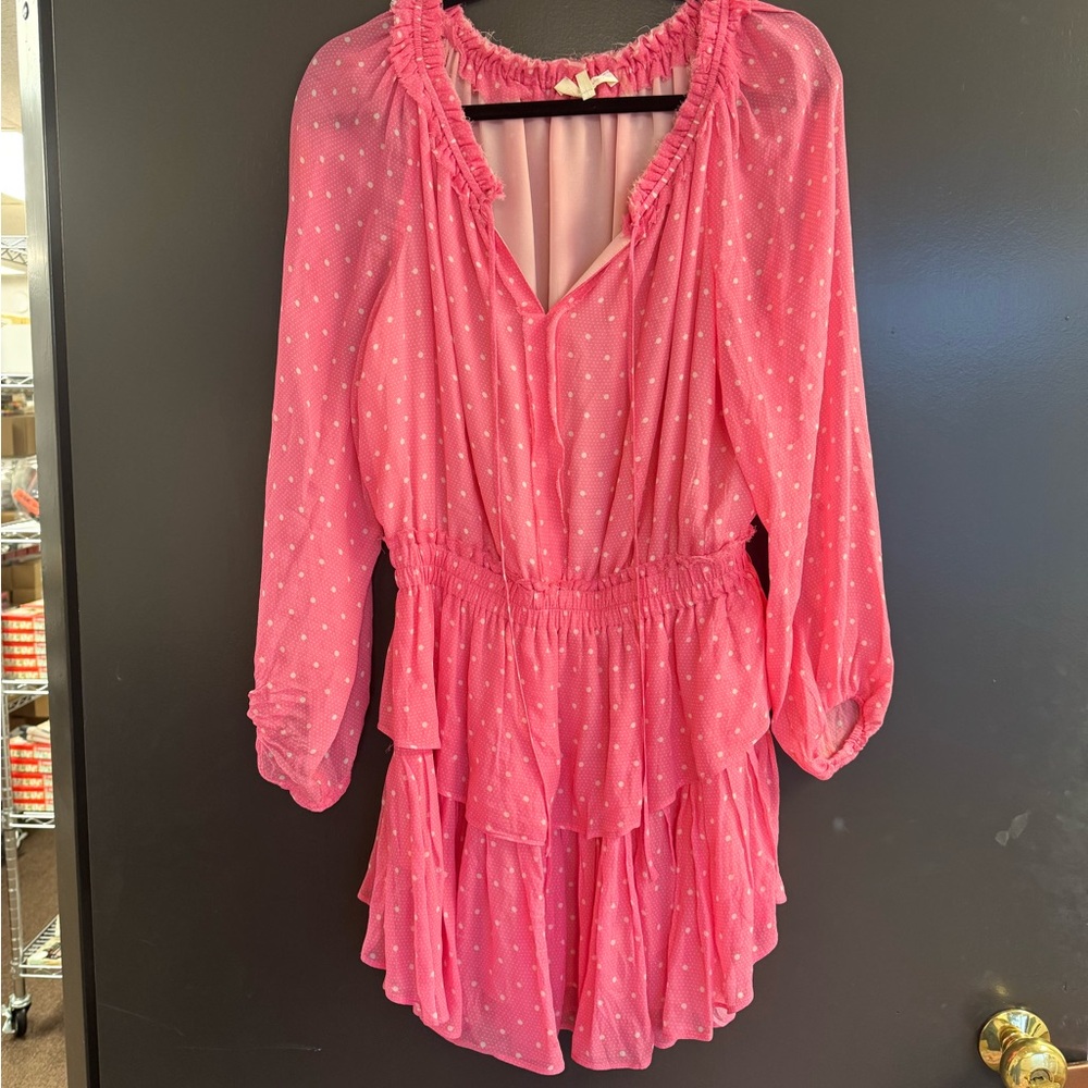 LOVESHACKFANCY Popover Dress Hot Pink Cherry Barbie Coquette Romantic Size M 6 8